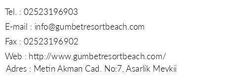 Gmbet Beach Resort telefon numaralar, faks, e-mail, posta adresi ve iletiim bilgileri